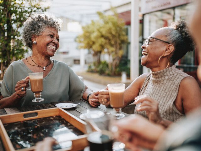 Group of senior friends at coffee shop